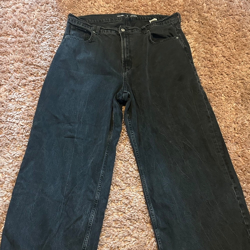 Old Navy Extra High Rise Baggy Wide Leg Black Denim Jeans / 18
